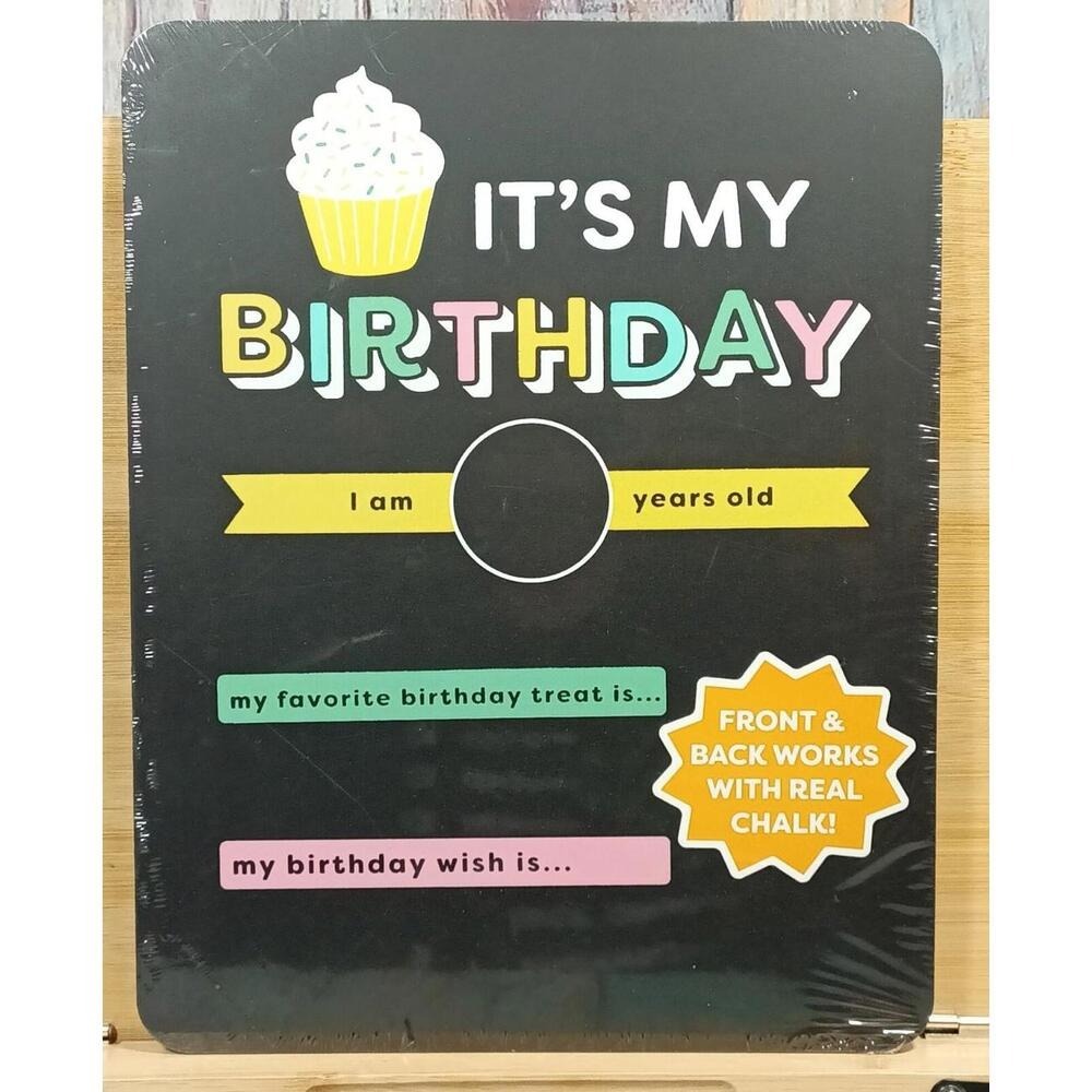 It's My Birthday Chalkboard Sign‎ Double Sided Photo Prop with Chalk 9x12 New